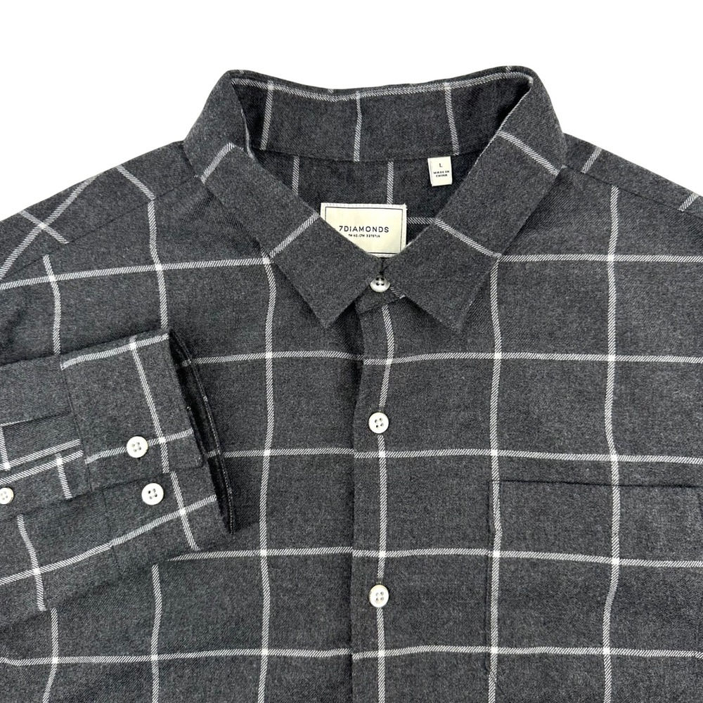 7Diamonds Wyatt Mens Grey‎ Windowpane Flannel Button Down Shirt Large